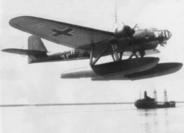 A German Heinkel He 115B of 1./Küstenfliegergruppe 206 on a crane.