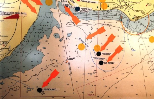 Baia di Lubecca e le posizioni delle navi;