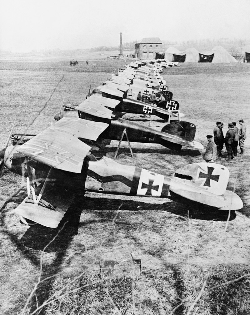 Albatros D.III fighters of Jasta 11 at Douai, France. The second ...