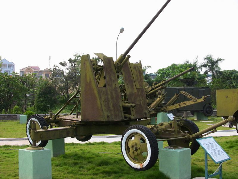 A 37 mm automatic air defense gun M1939 used by the Viet Minh during ...