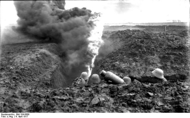 German flamethrowers during World War I. 1917 [Bundesarchiv, Bild 104-0669 CC-BY-SA 3.0].