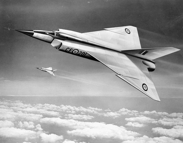 drawing of the Avro Arrow in flight