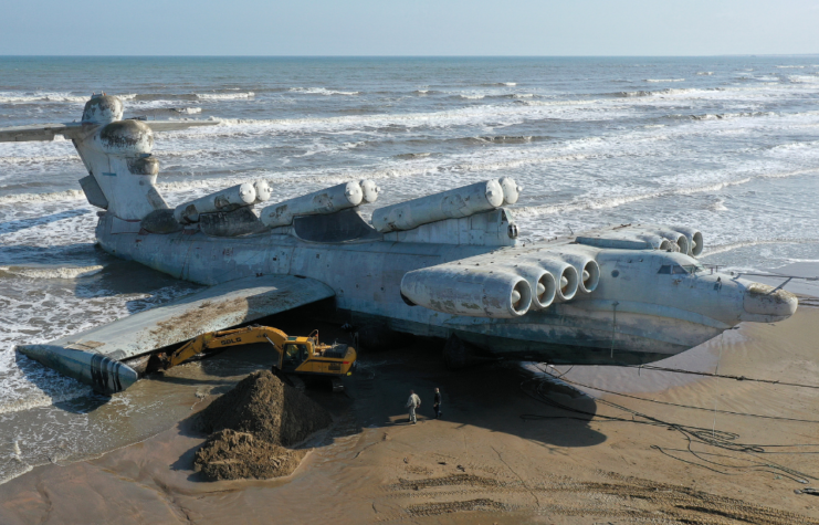 A close relative of the Caspian Sea Monster, the Lun ekranoplan ground effect vehicle. (Photo Credit: Musa Salgereyev\TASS via Getty Images)