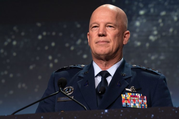 General John Raymond standing behind a podium