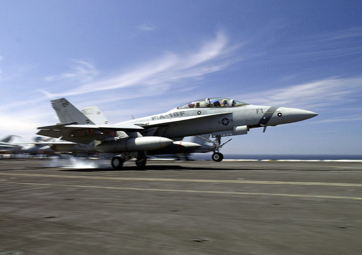 F/A-18F Super Hornet on an aircraft carrier