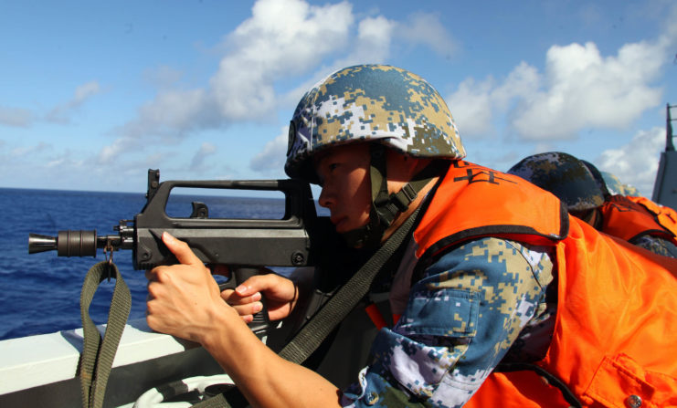 A Chinese soldier uses a QBZ-95 during a training exercise 