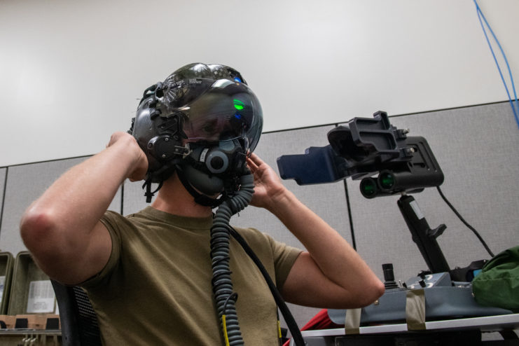 Tech. Sgt. Anthony Farnsworth wearing his F-35 helmet