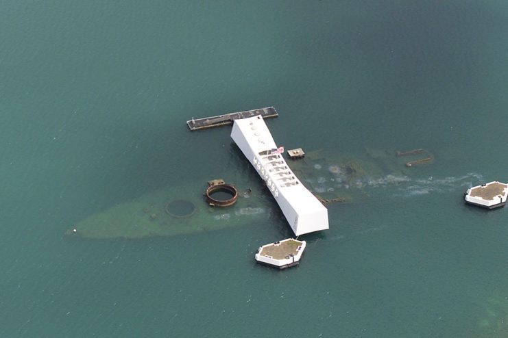 Aerial view of the USS Arizona Memorial