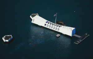 Aerial view of the USS Arizona Memorial