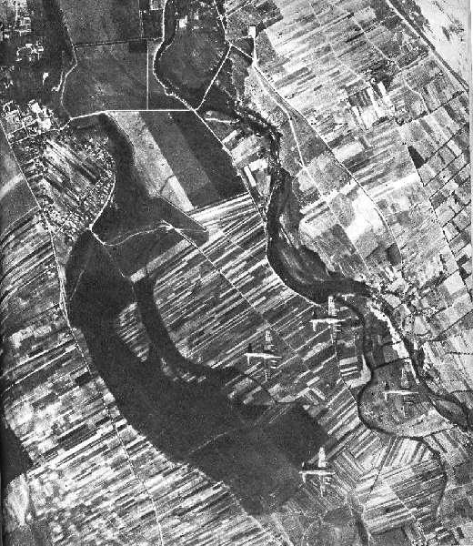 Aerial view of a Boeing B-17 Flying Fortress flying over Warsaw, Poland