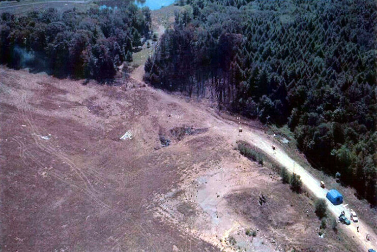 Aerial view of the site where United Airlines Flight 93 crashed