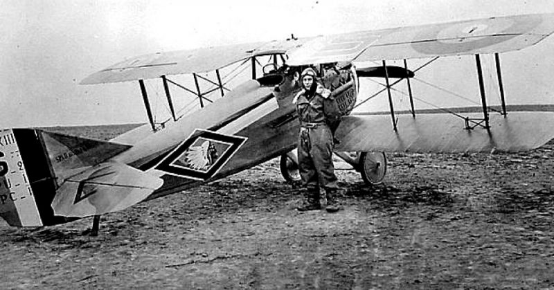 Pilot of the 103rd Aero Squadron in front of a Spad XIII