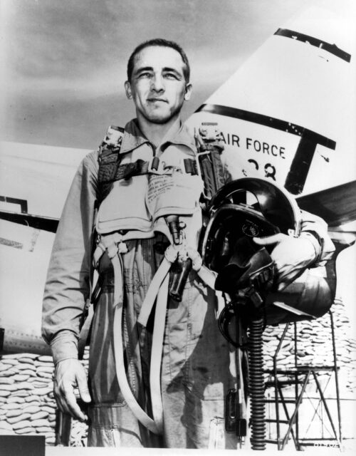 James Risner standing beside a North American F-86 Sabre