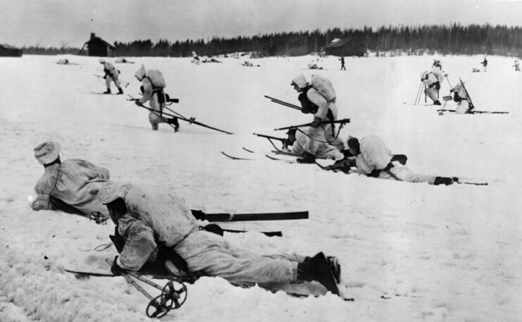 Finnish ski troops moving through the snow