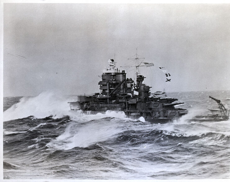 USS Mississippi (BB-41) navigating choppy seas