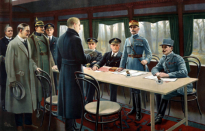 Painting depicting the signing of the Armistice that put an end to World War I