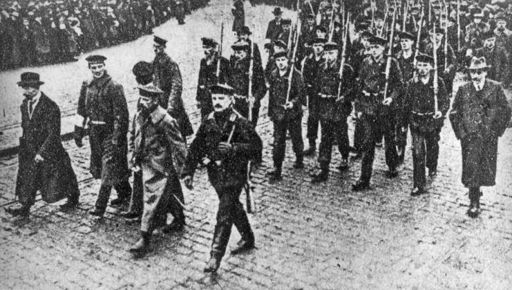 German sailors marching down a street