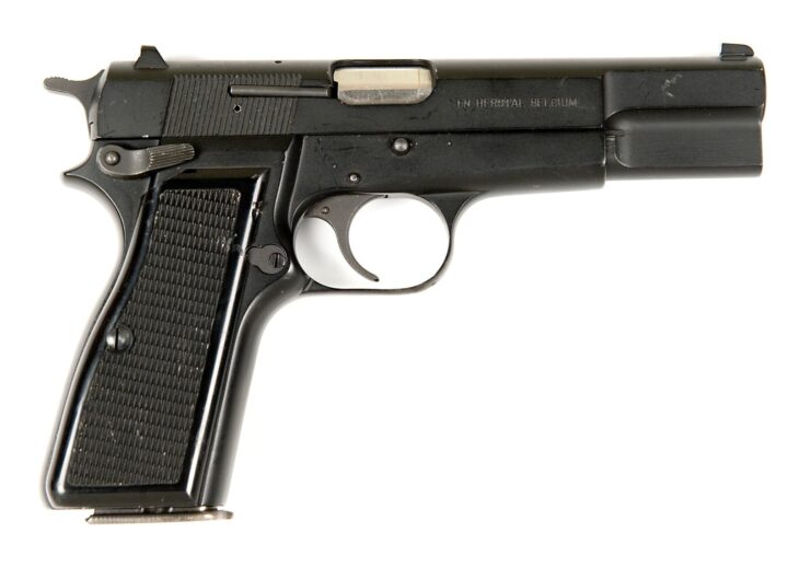 Browning Hi-Power against a white background