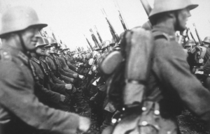 German soldiers marching together in uniform