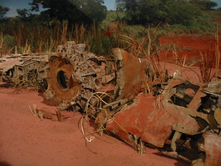 Wreckage of a Mitsubishi A6M2 Zero on display