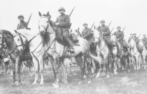 Polish cavalrymen sitting on horses