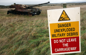 Wrecked tanks are seen close to the road that leads to the village of Imber on December 31, 2011 on Salisbury Plain, England.