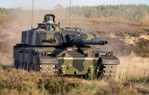 A challenger tank in the field.