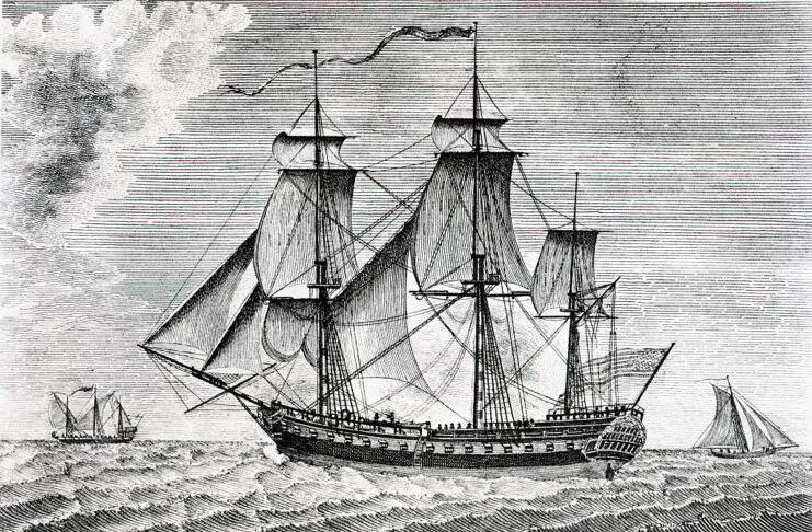 Drawing of a frigate at sea