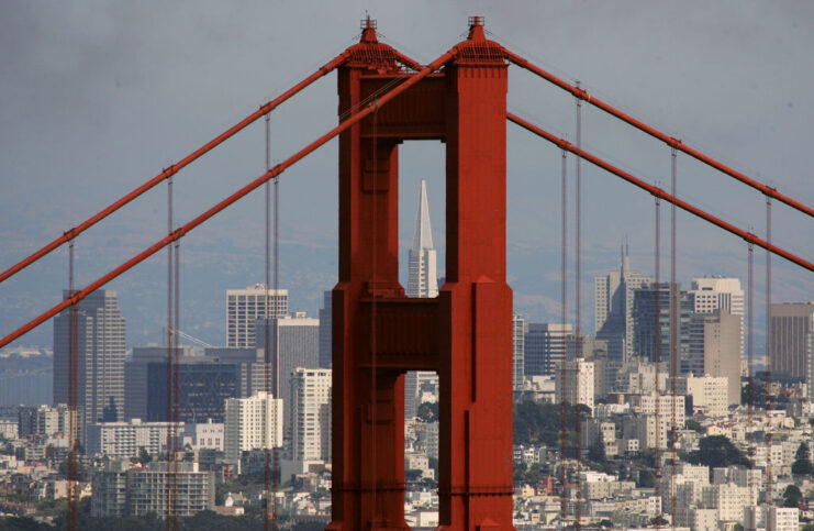 View of San Francisco, California, through the Golden Gate Bridge