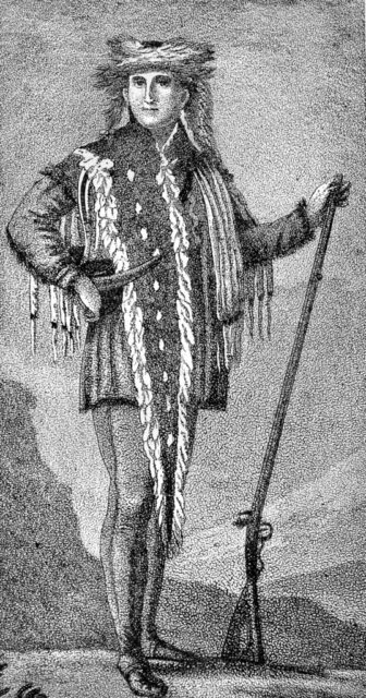 Drawing of Meriwether Lewis standing with his air rifle