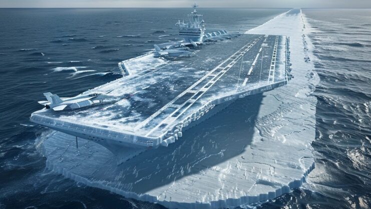 AI rendering of an aircraft carrier made of ice