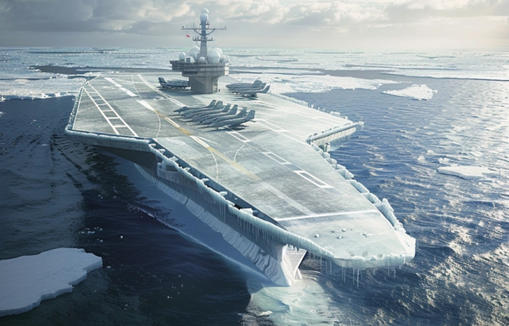 AI rendering of an aircraft carrier made of ice