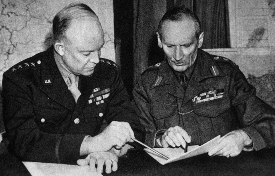 Dwight D. Eisenhower and Bernard Montgomery looking over a document together