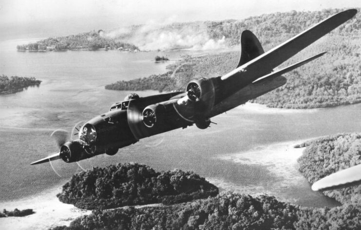 Boeing B-17 Flying Fortress flying over New Guinea