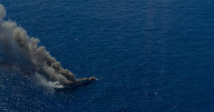 Ex-USS Ingraham on fire in the ocean