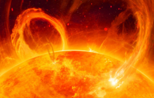 Illustration of solar flares on the surface of the Sun