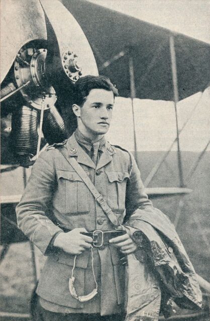 Albert Ball standing in front of an aircraft