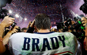 The back of Tom Brady in uniform