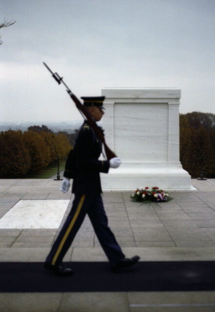 Member of the Old Guard walking past the Tomb of the Unknown Soldier