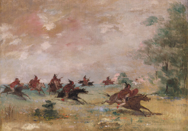 Painting of Comanche warriors on horseback