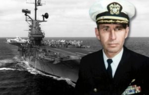 USS Bon Homme Richard (CV-31) at sea + Military portrait of George Stephen Morrison