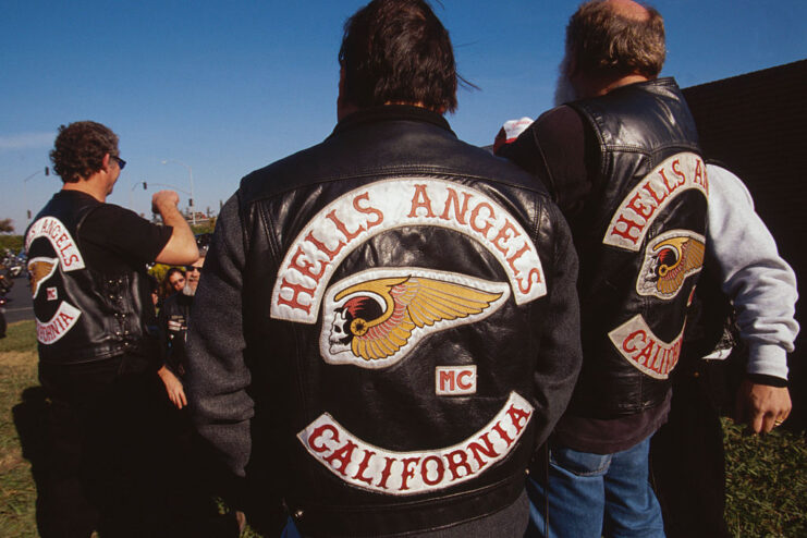 Members of the Hells Angels wearing leather jackets