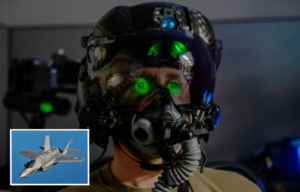 Anthony Farnsworth wearing a Lockheed Martin F-35 Lightning II helmet + Lockheed Martin F-35A Lightning II in flight