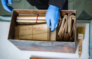 Overhead view of the contents of the Memorial Amphitheater time capsule