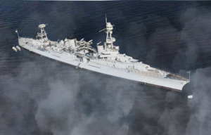 USS Houston (CA-30) at sea + Fog