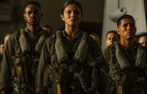 Jay Ellis, Monica Barbaro and Danny Ramirez in 'Top Gun: Maverick'