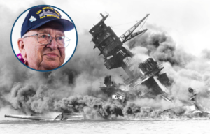 USS Arizona shrouded in smoke + Lauren Bruner