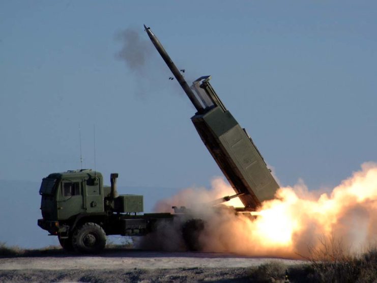 Rocket being launched from the M142 HIMARS