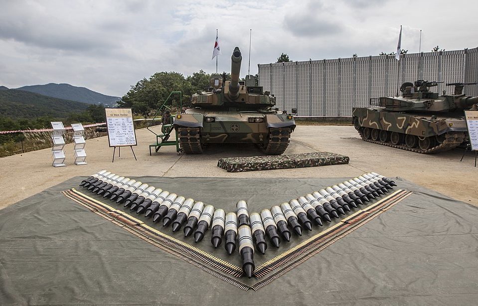 Munitions displayed in front of a K2 Black Panther