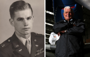 Military portrait of Clarence "Bud" Anderson + Clarence "Bud" Anderson standing with his arms crossed in front of him